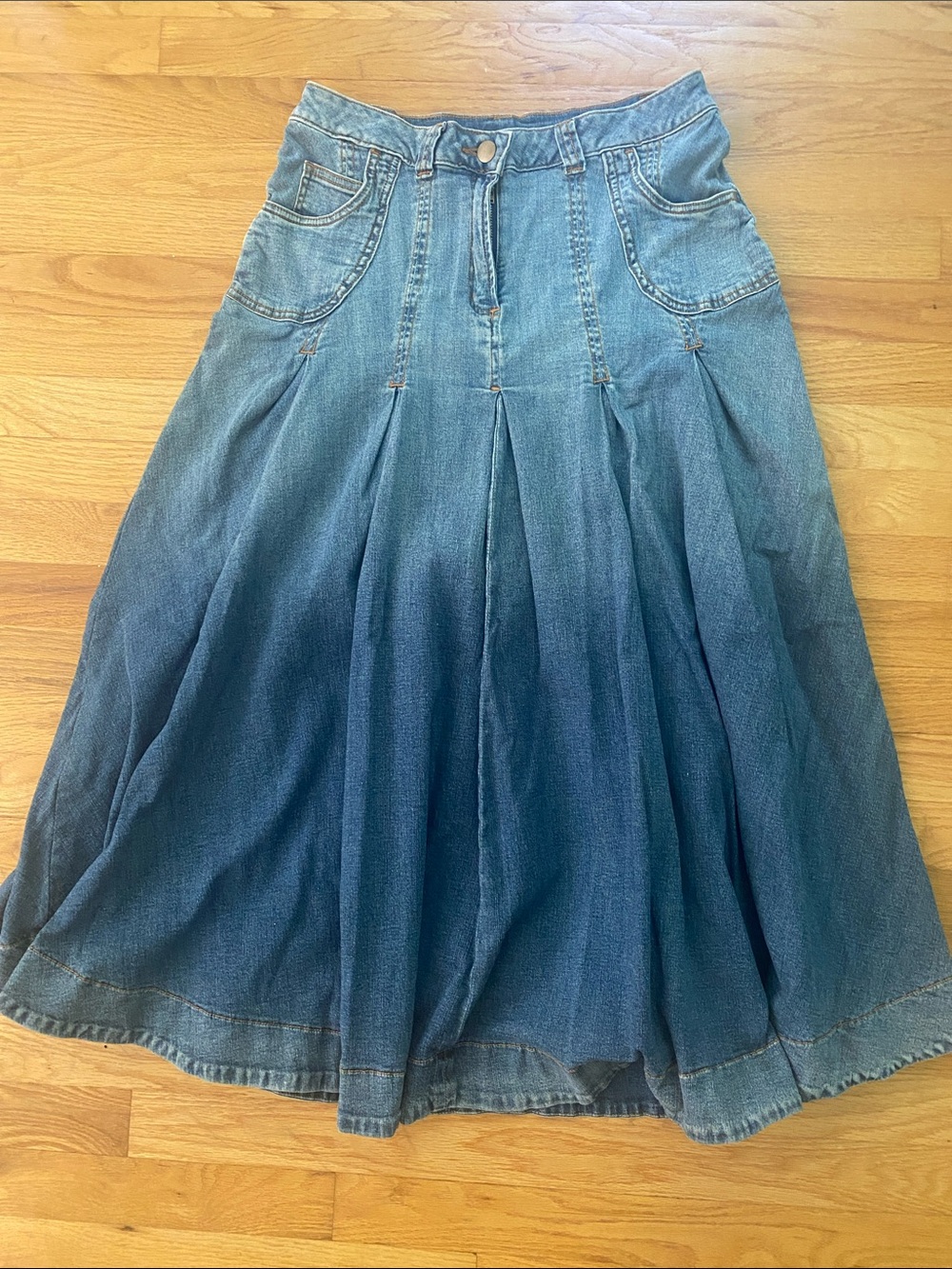 Soft Surroundings Pleated Blue Denim Midi Skirt